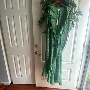 Green floral wrap dress